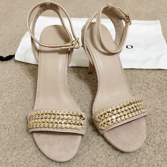 Sandro Paris NEW Suede Stiletto Sandals Nude FR 40 US 9 Chain Ankle Strap Heels. - Picture 2 of 8